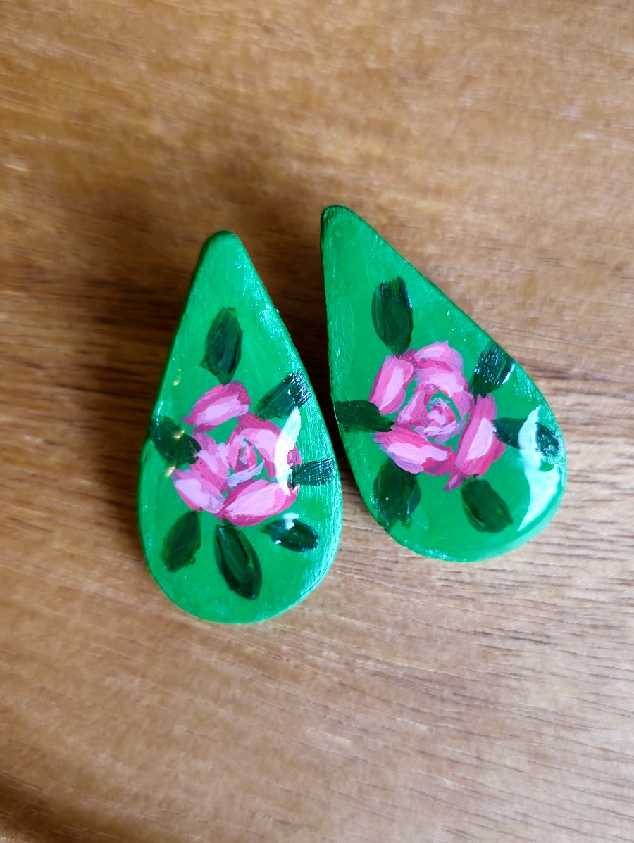 Hand-Painted Air-Dry Clay Earrings with Resin Finish – Artisan Jewelry