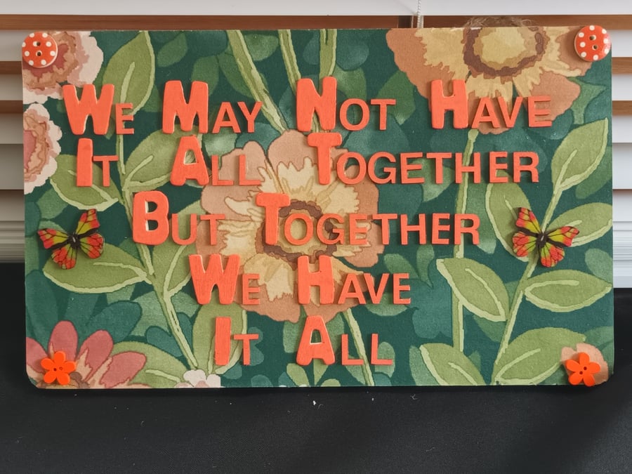 Hand decorated hanging wooden sign 