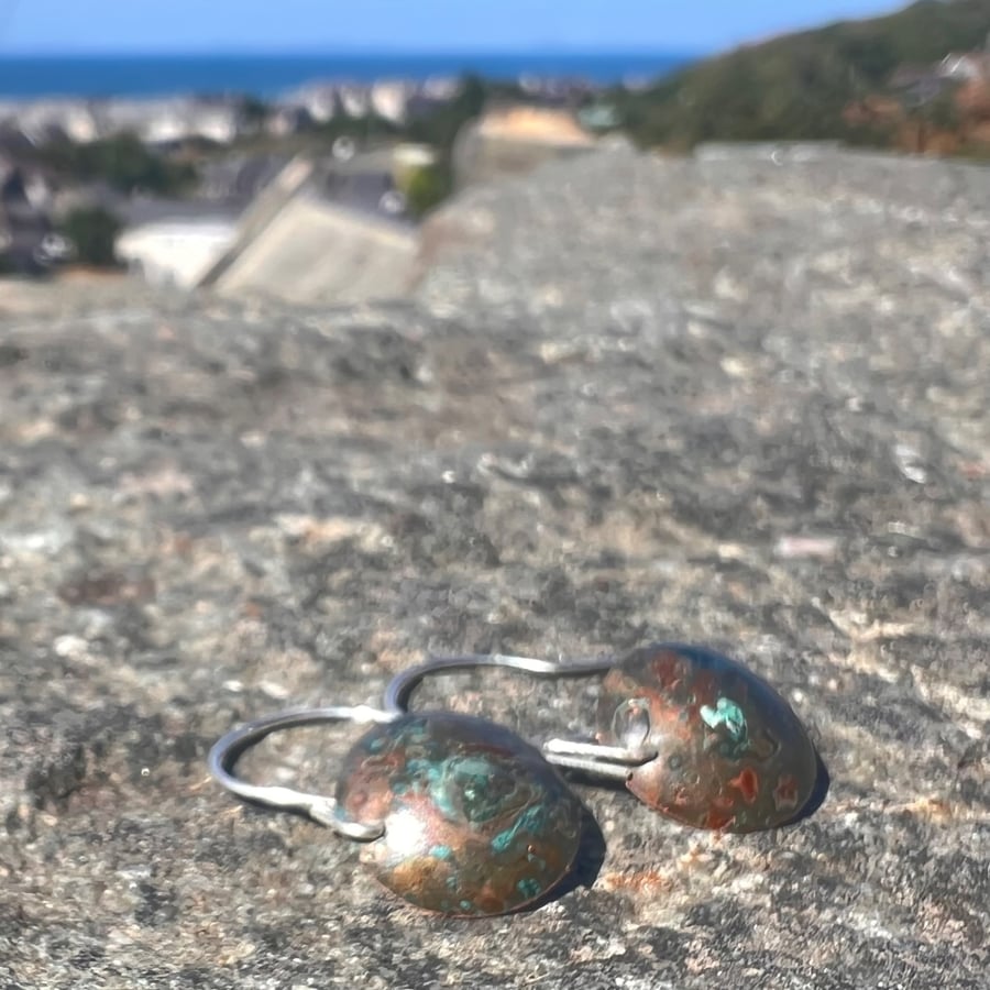 Copper Verdigris Dangle Earrings