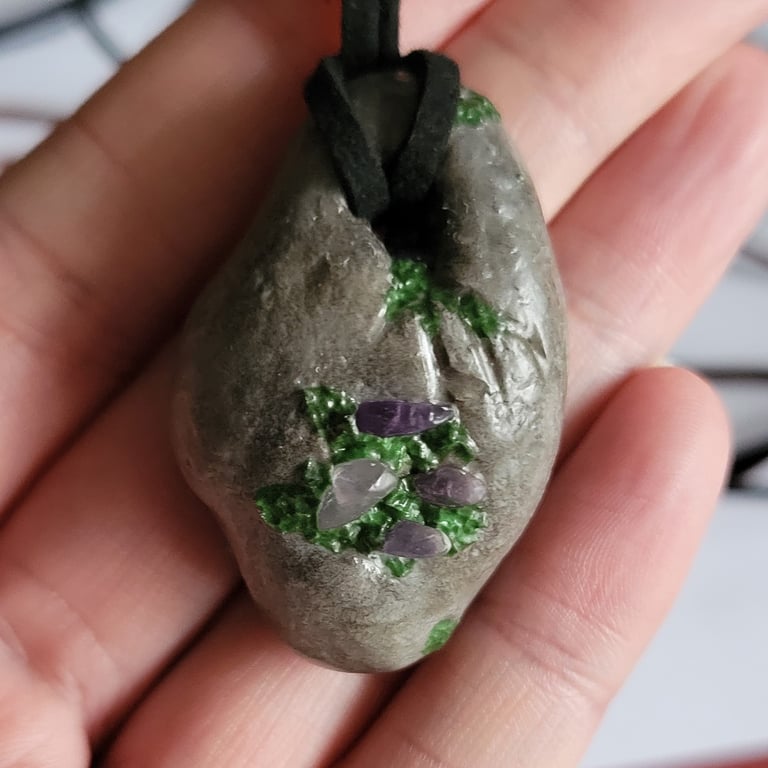 Polymer Clay Pendant, Realistic Stone Necklace, Amethyst Gemstone Jewellery