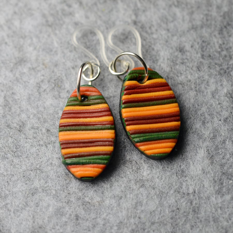 Stripey Polymer Clay Drop Earrings 