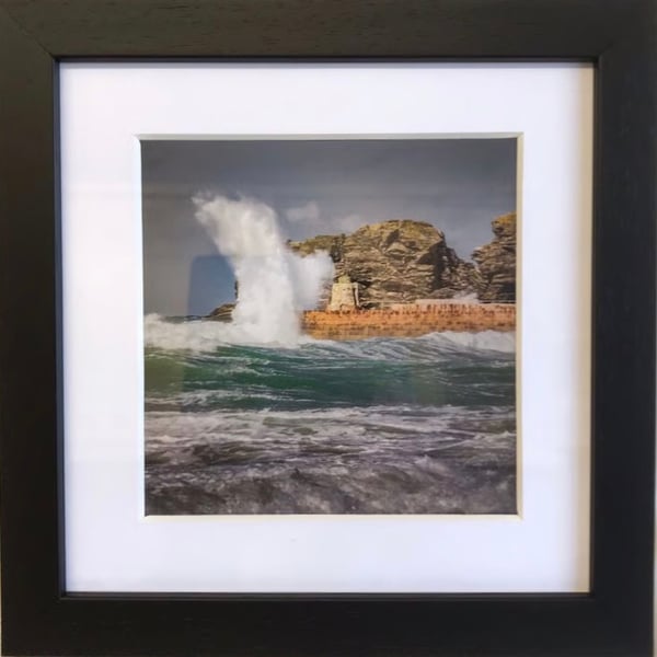 Framed Photographic Greetings Card - Portreath Harbour Waves, Cornwall