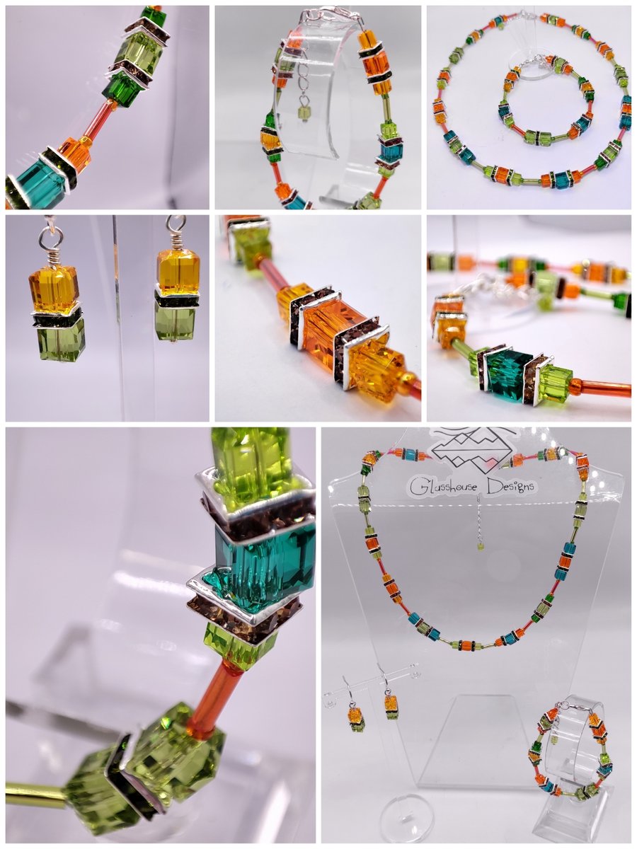 Crystal jewellery set, necklace, bracelet, earrings 