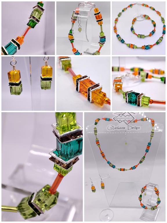 Crystal jewellery set, necklace, bracelet, earrings 