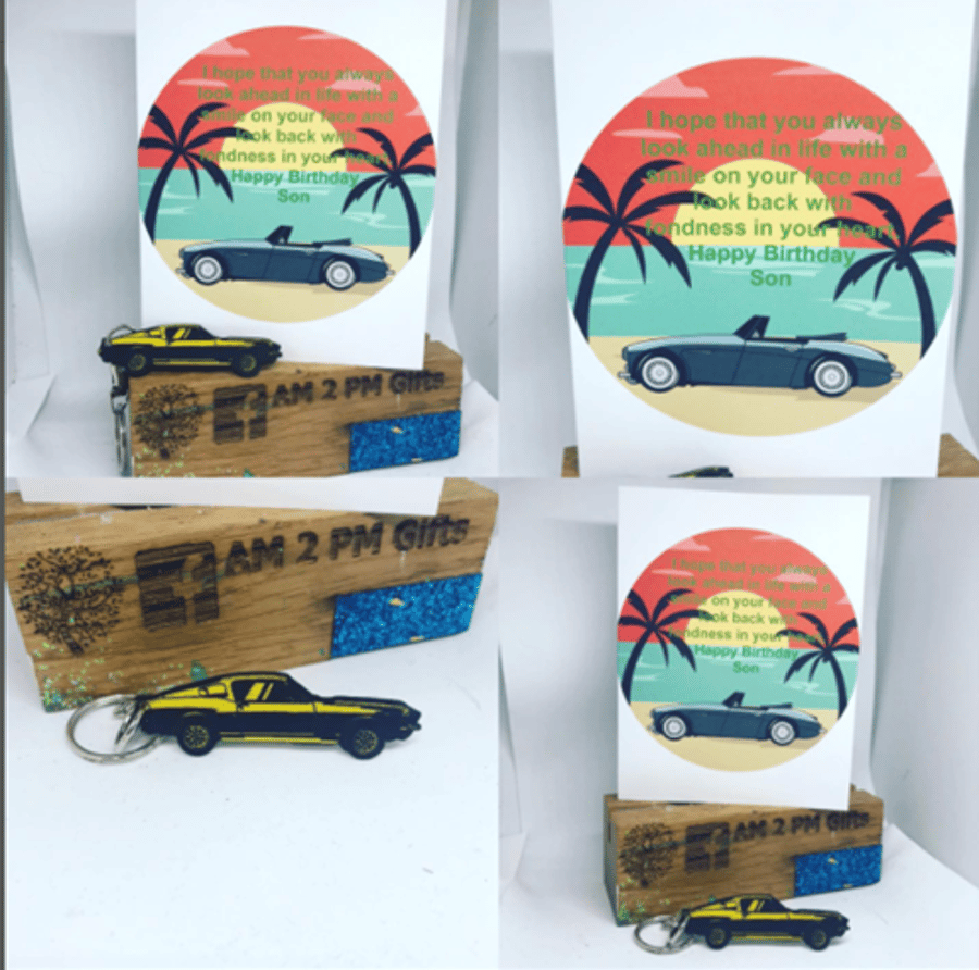 Son Car Birthday Card and Key Chaib