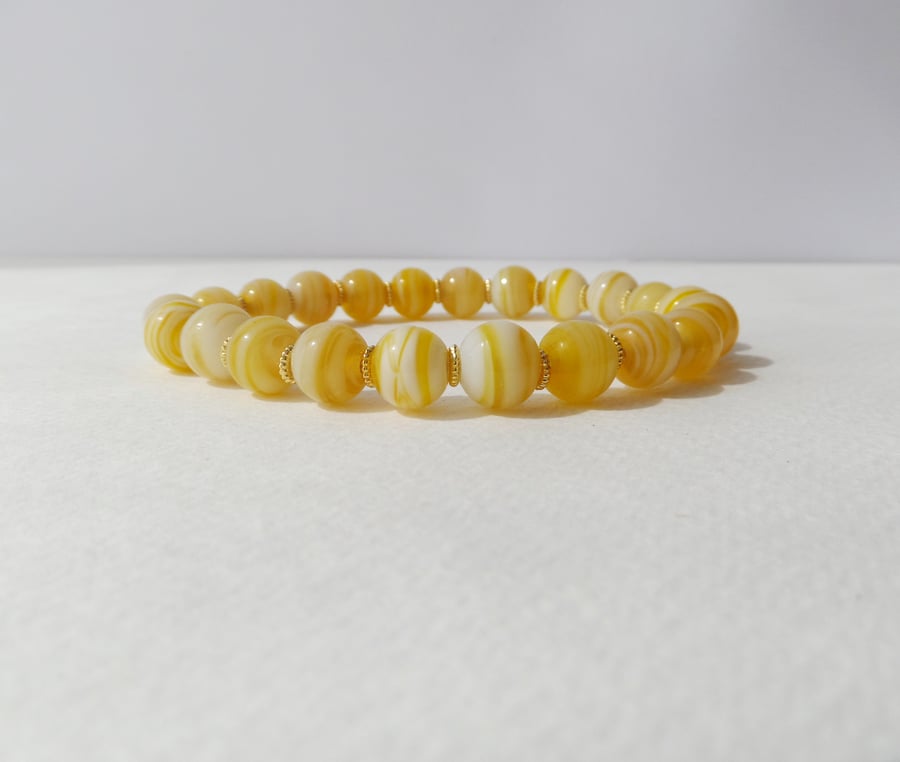Yellow and Gold Bracelet, stretchy modern elastic bracelet,
