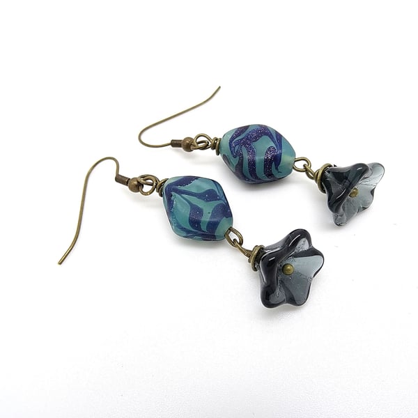 Czech Glass Lozenge and Petal earrings