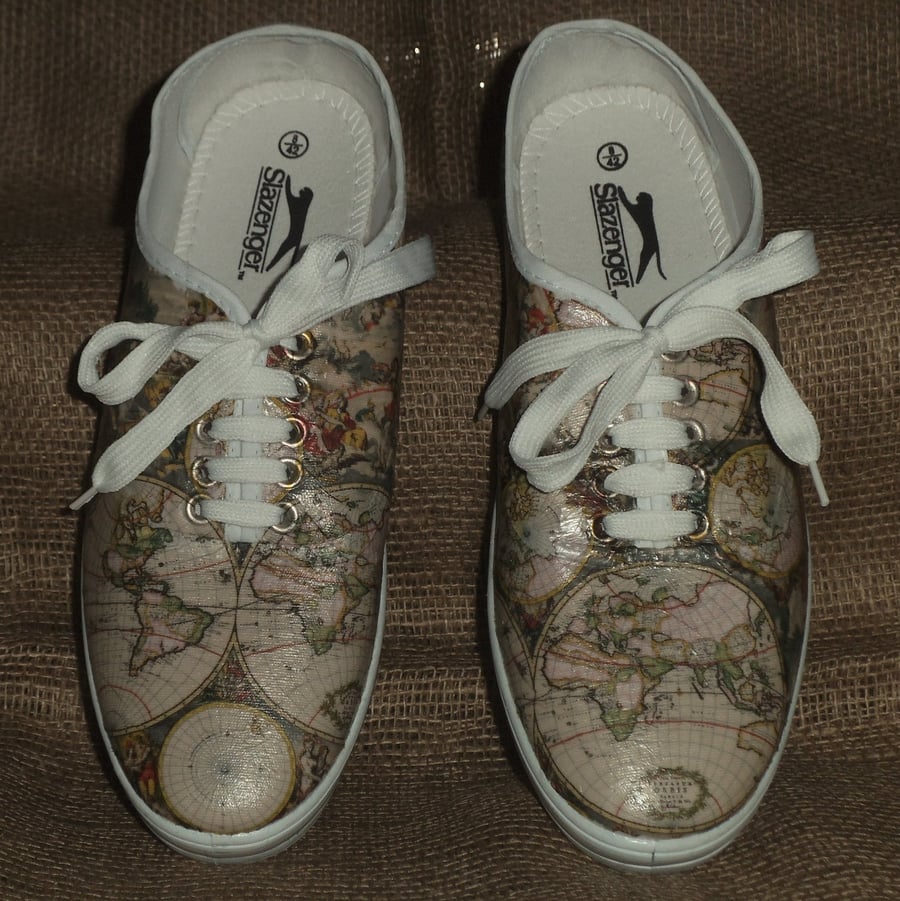 Decorated Shoes MADE TO ORDER Old World Map Uni... - Folksy
