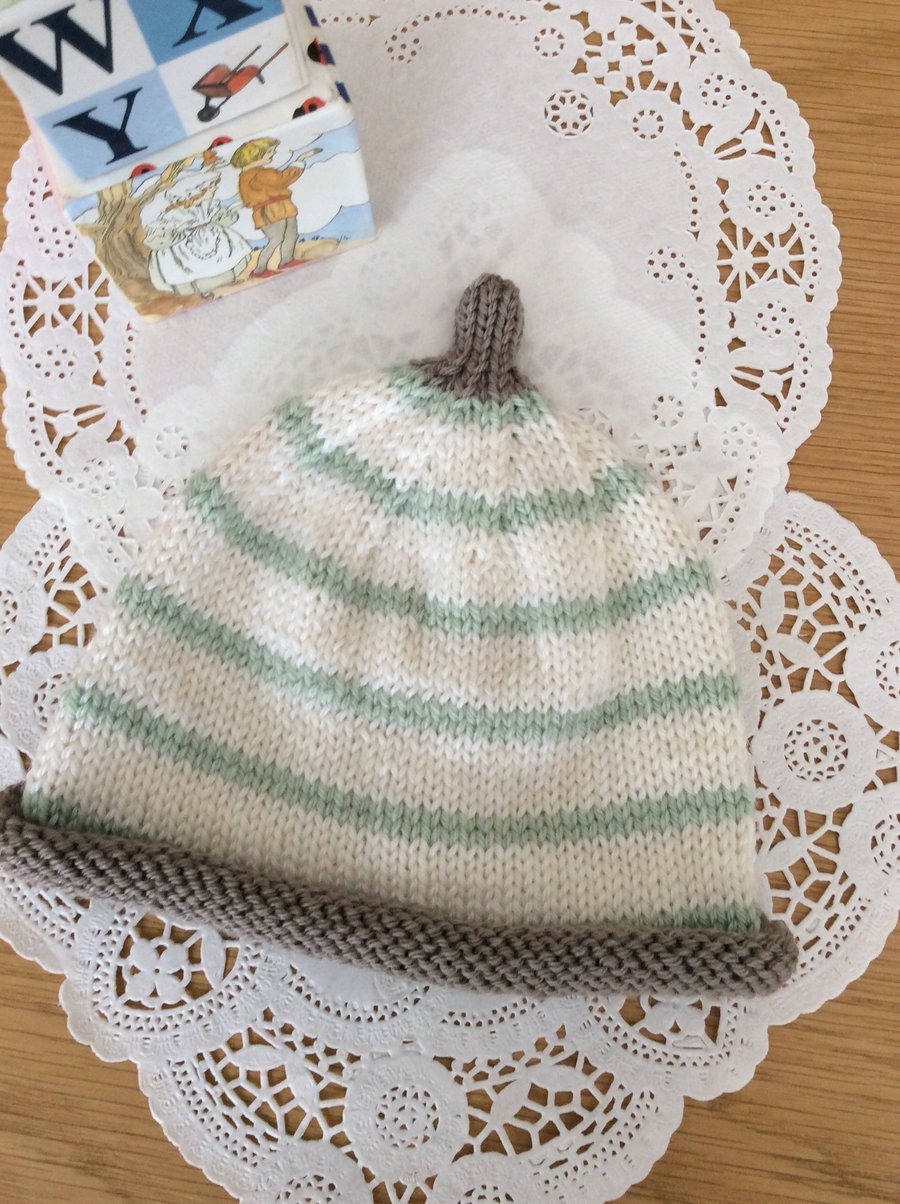 Hand Knitted Cashmere Blend  Baby Beanie 0-6 Months