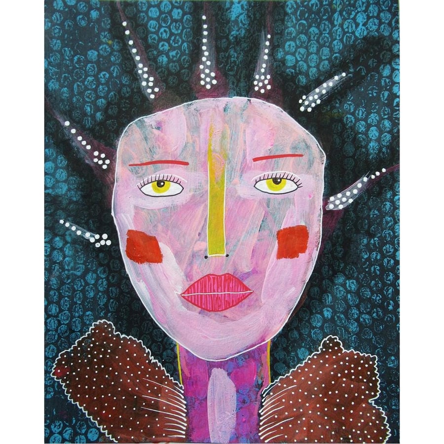 Raw Outsider Art Drawing Painting Lowbrow Portrait Mixed Media Illustration