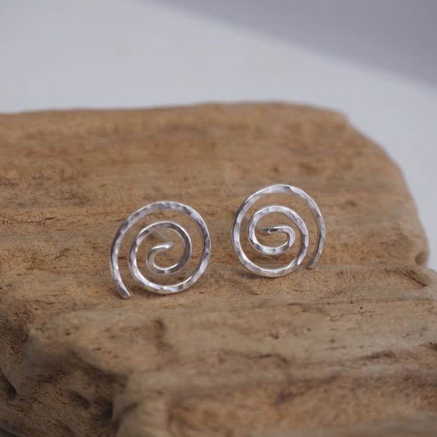 Silver Studs, Sterling silver spiral stud Earrings