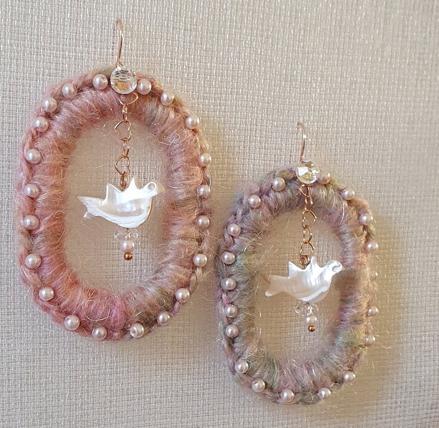  Sterling silver mohair mother of pearl Dove earrings