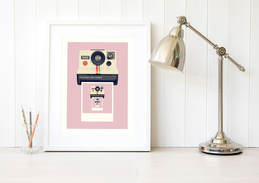 Pink print - Retro camera print gift for daughter - Pop of pink gift for niece 