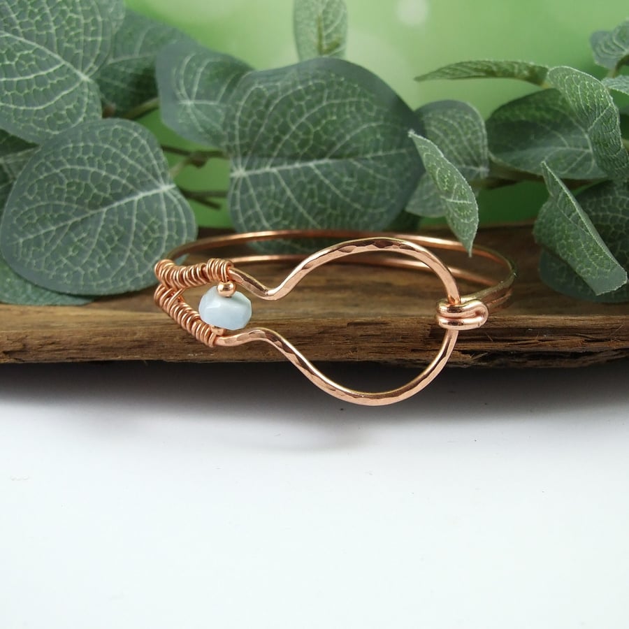 Bangle, Copper Bracelet with Blue Amazonite Gemstone