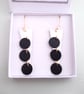 Black and White Leather Spot Backgammon Style Drop Dangle Earrings - Image 1