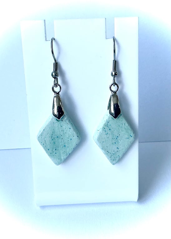 Diamond Shaped Mint Green Clay Earrings