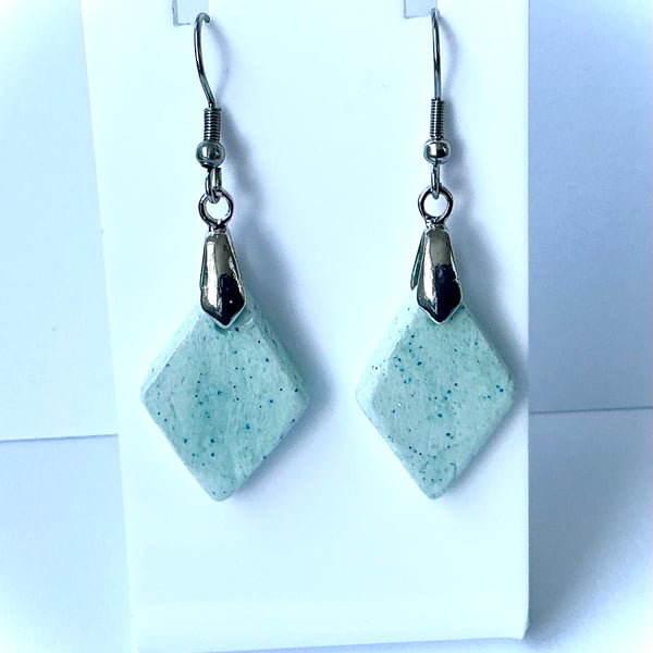 Diamond Shaped Mint Green Clay Earrings