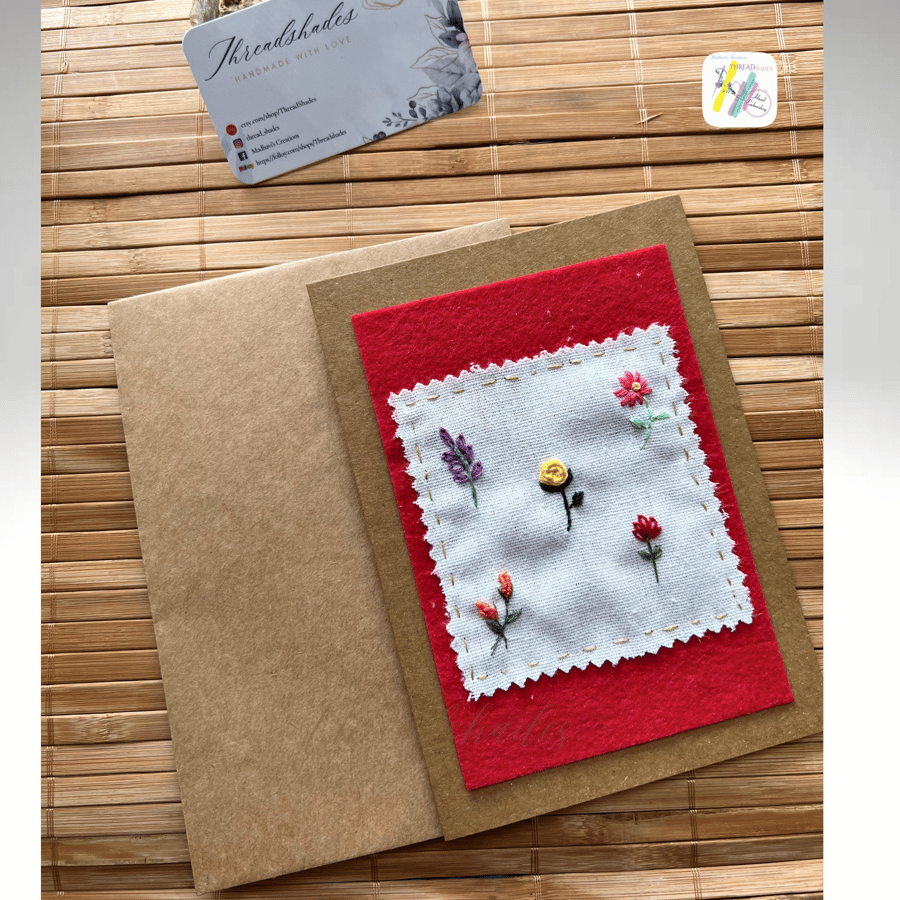 Hand embroidered greeting card, All occasions greeting card, floral embroidered 