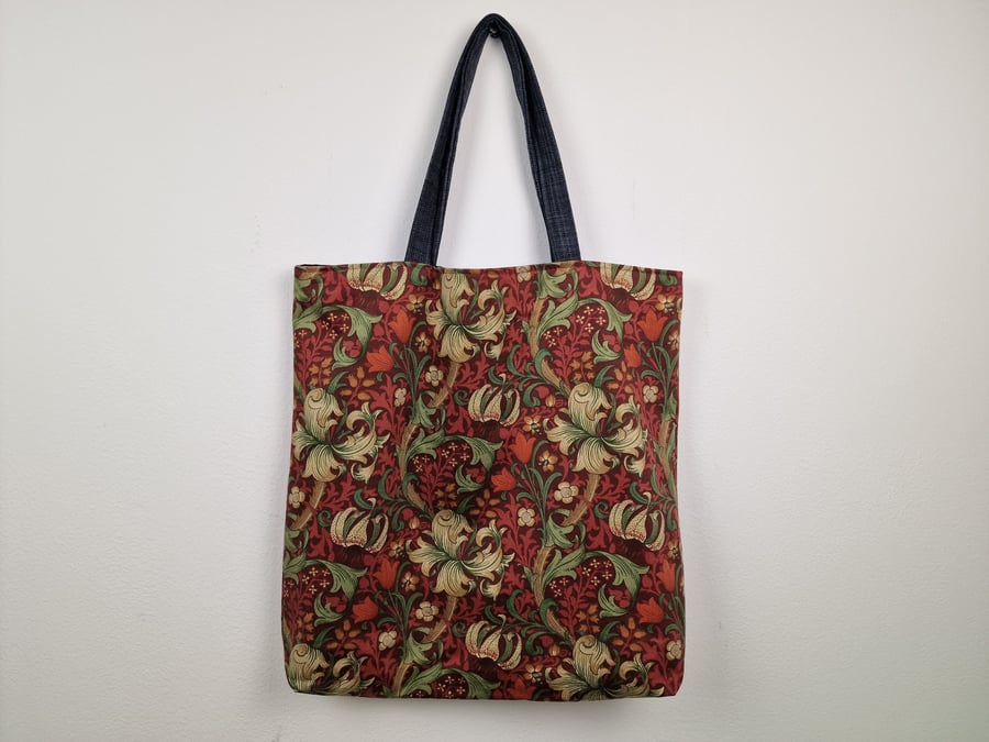 William Morris "Golden Lily Minor" fabric floral print shoulder tote bag