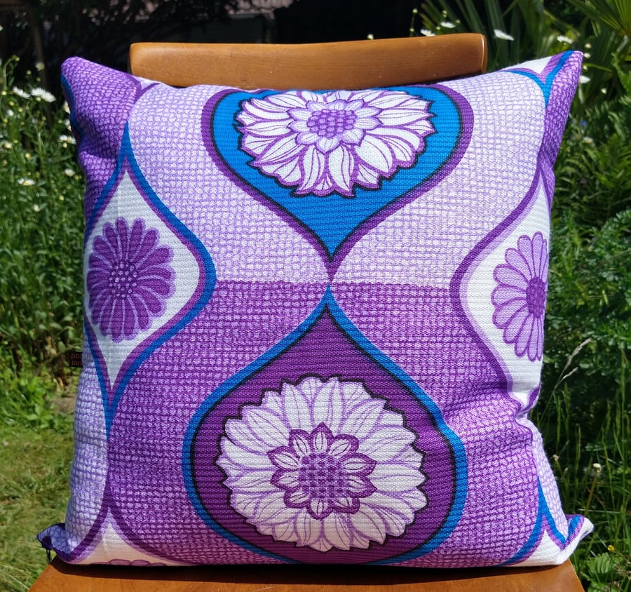 Handmade cushion cover made from vintage 70's fabric