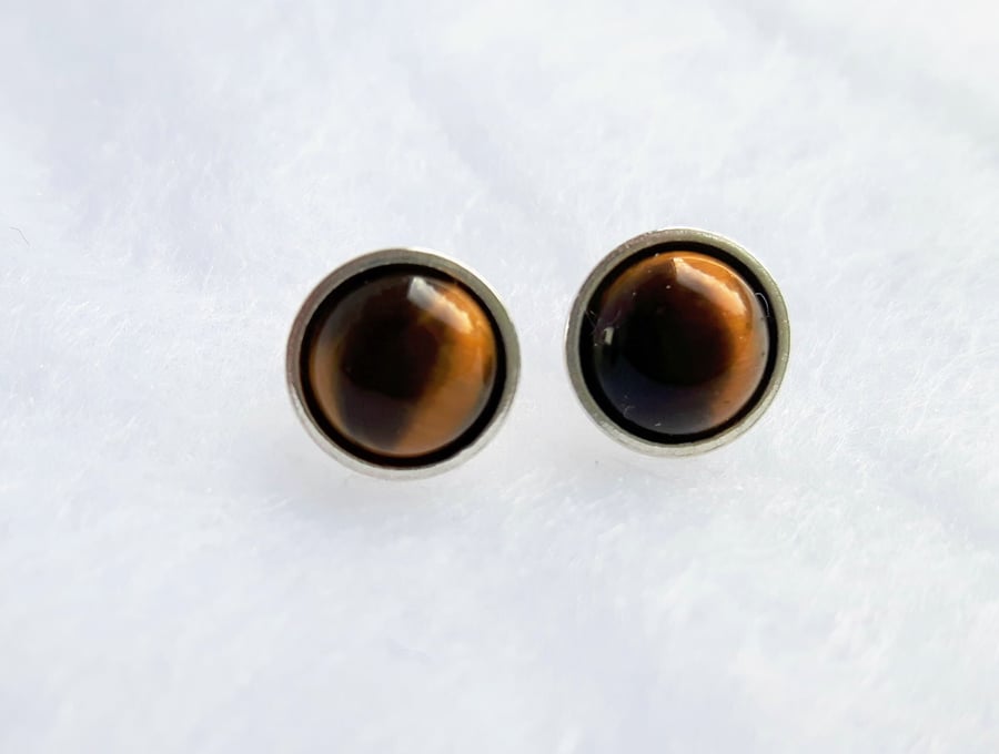 Sterling Silver Stud Earrings with Golden Tiger's Eye