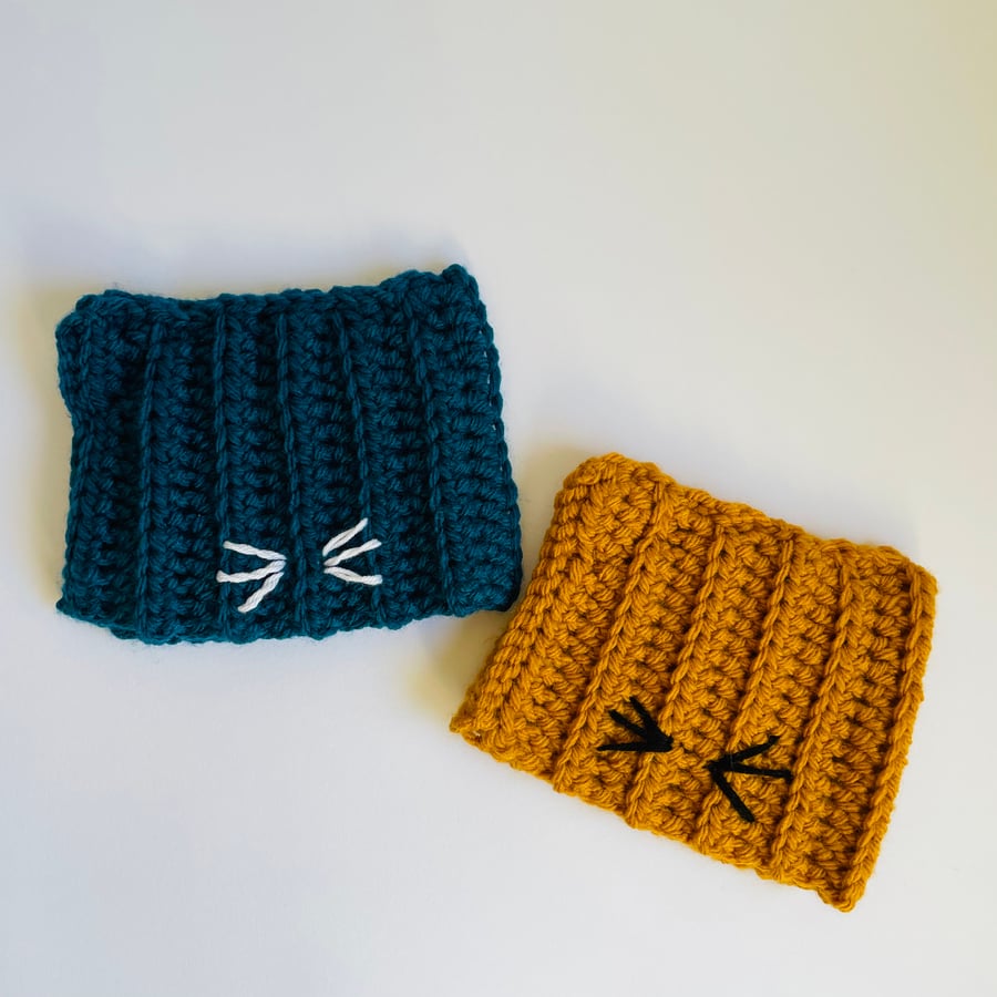 Toddler’s Hat, Chunky Crochet Cat Hat in Petrol Blue or Ochre, age 1-2 years