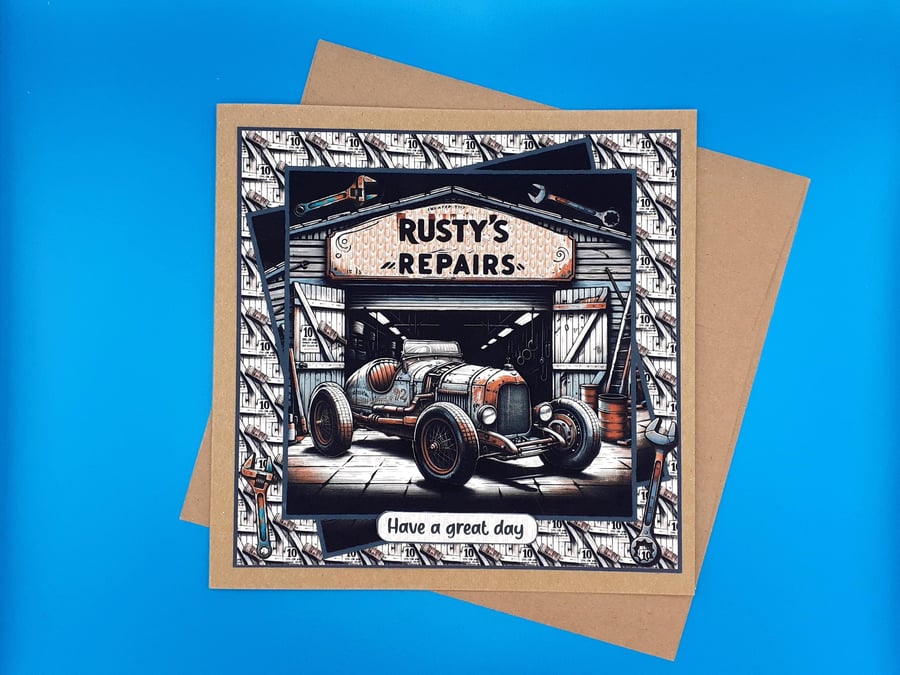 Birthday Card For Him, Handmade, Decoupage 