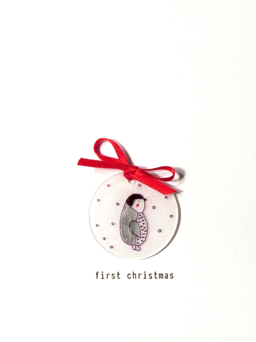 SALE - christmas card - first christmas penguin 
