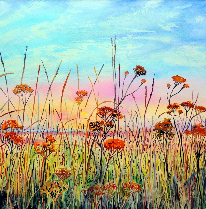  Flowers in the Fens Landscape Blank Card from Original Oil Painting