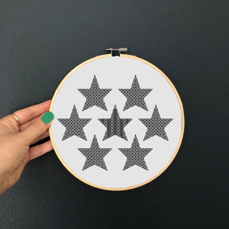 Blackwork Stars Embroidery Chart: 6 inch Hoop PDF Design (Download