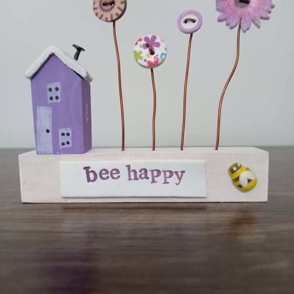 Bee lovers wood mini house with button garden sweet gift for someone special
