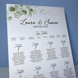 Simple Eucalyptus branch WEDDING table PLAN seating decor green foliage