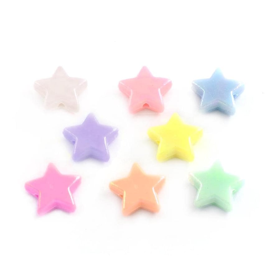 Acrylic Star Pastel Mixed 14mm x 13mm AB Iridescent Beads, 1.5mm Hole, Pack of 1