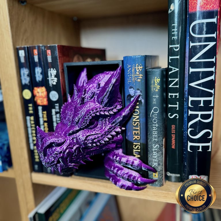 3D Printed Dragon Book Nook: Fantasy Bookend Shelf Decor