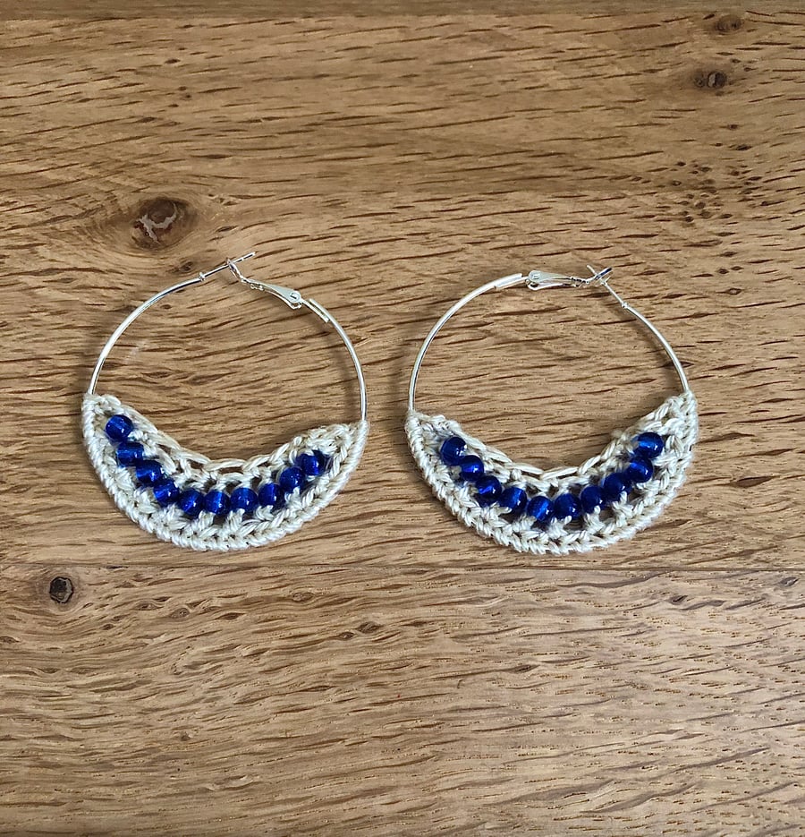 Hello September....Silver plated earrings with crochet and sapphire  design.