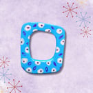 Funky Mid-Century Modern Blue Ceramic Brooch - One of a Kind