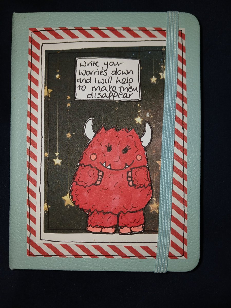 Quirky art worry monster A6 lined hardbacked notebook, anxiety, journal,