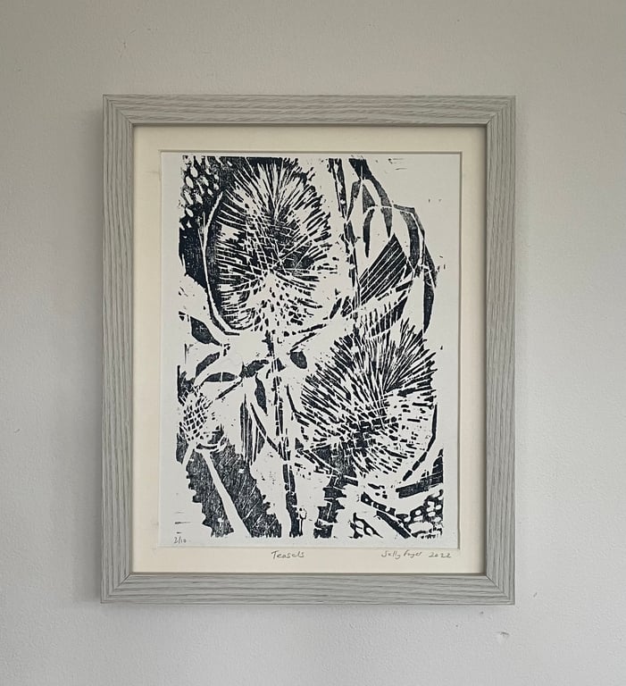 Teasels Wood Cut Relief Print