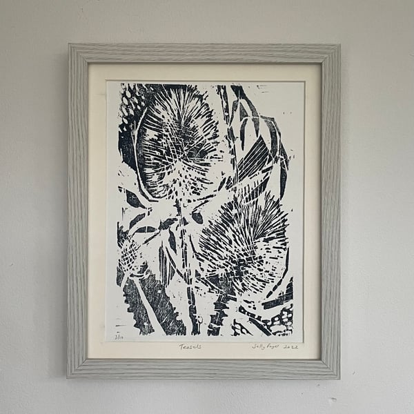 Teasels Wood Cut Relief Print