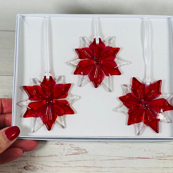 Red fused glass Christmas  snowflake decoration