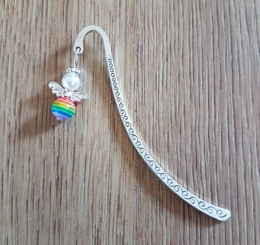 Rainbow Angel Bead Charm Metal Bookmark