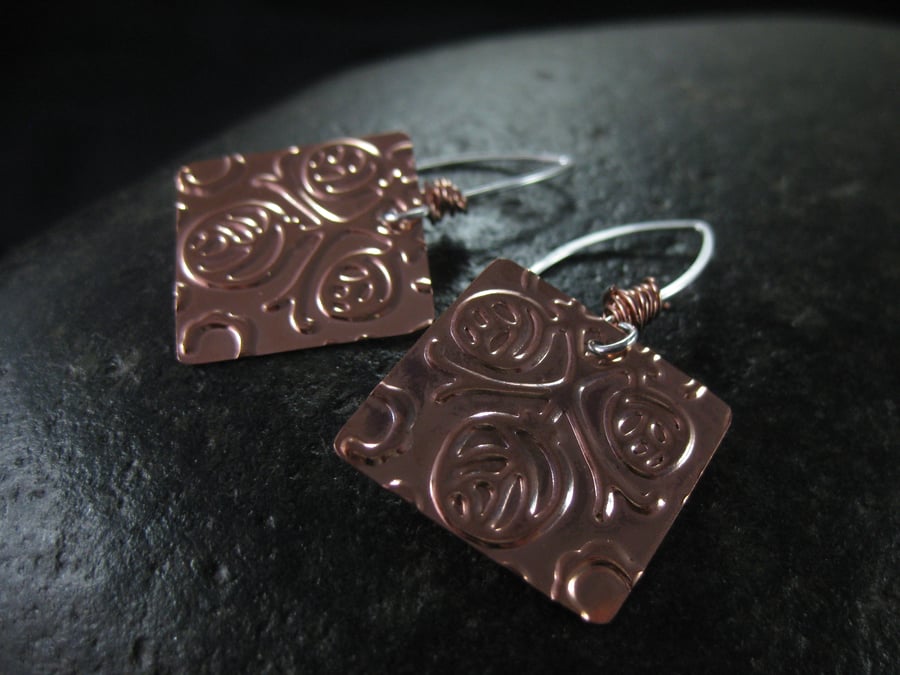 Art deco rose copper earrings 