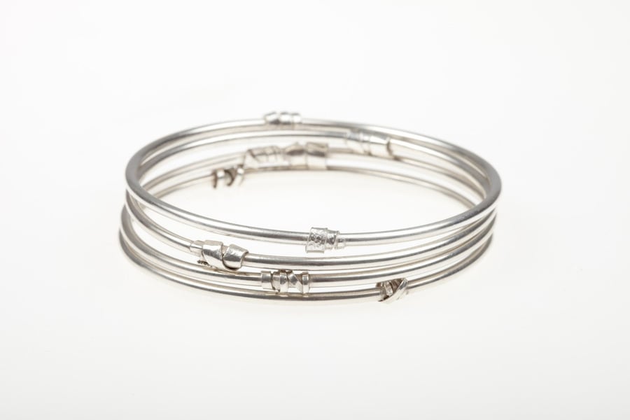 Sterling Silver Stacking Bangle with Silver Twists