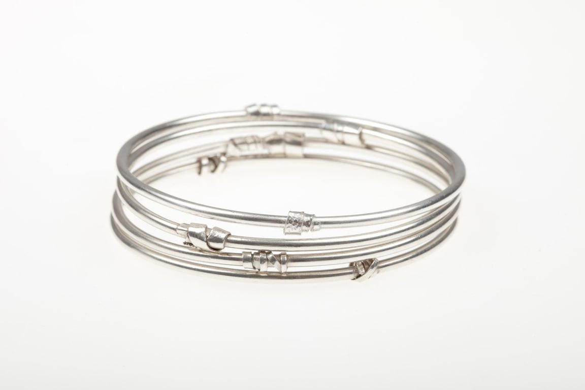 Sterling Silver Stacking Bangle with Silver Twists