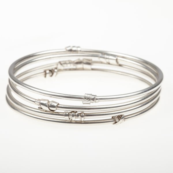 Sterling Silver Stacking Bangle with Silver Twists