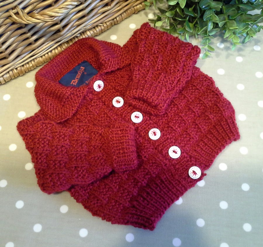 Gender Neutral Merino Wool Hand Knitted Baby Cardigan  3-9 months size