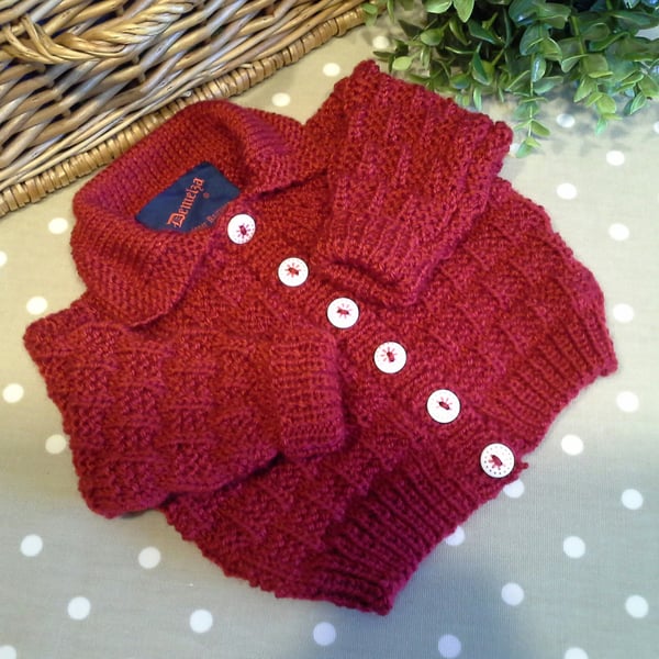 Gender Neutral Merino Wool Hand Knitted Baby Cardigan  3-9 months size