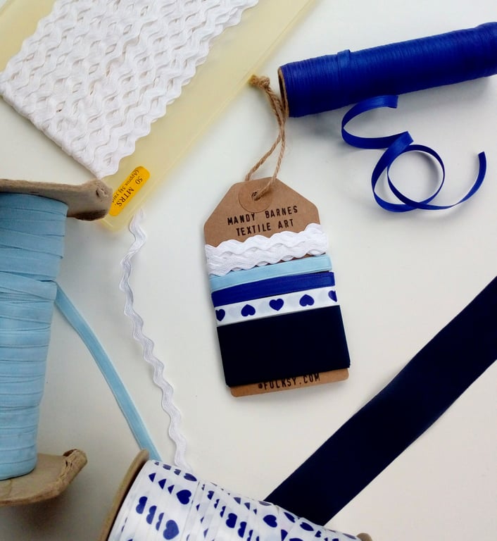 Vintage Ribbon Pack - Blue Hearts