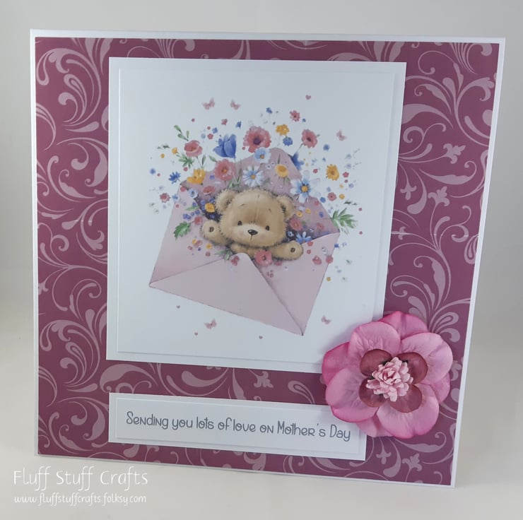 Handmade Mother's Day card - flower bear - Folksy