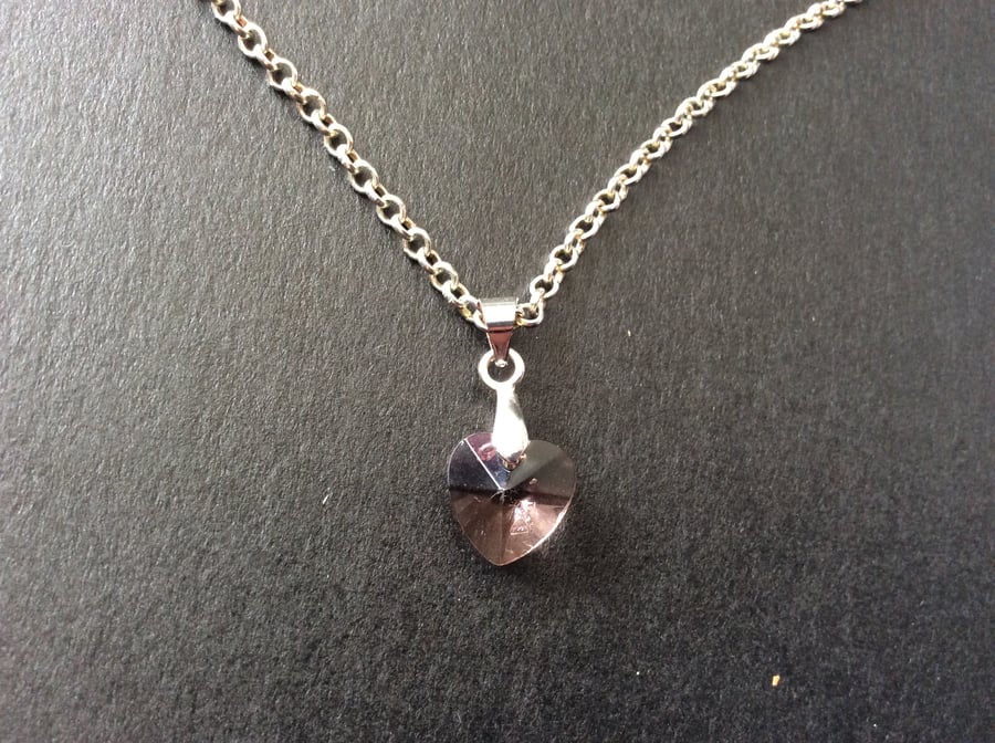 Crystal Heart Necklace Pink 